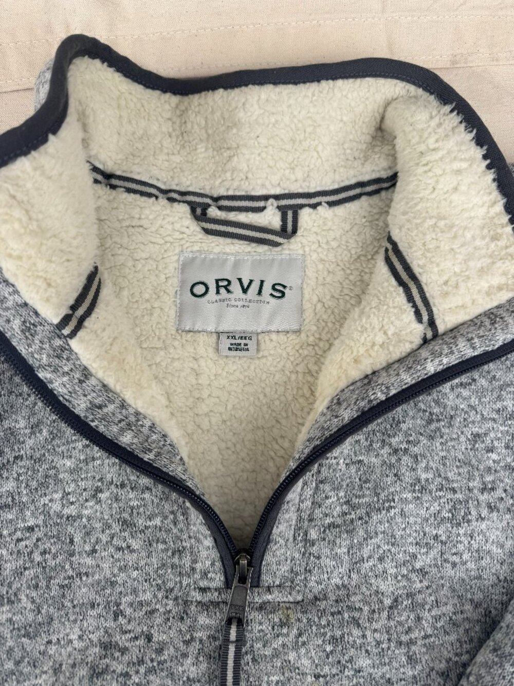 Mens Orvis Quarter-Zip Pullover 2XL Greyish White